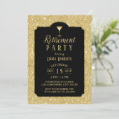 リタイアカクテルワインパーティーモダンブラック&金ゴールド 招待状 (スタンド正面)