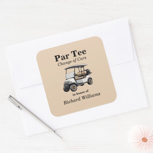 リタイアグレーゴルフカートPar Teeテーマ スクエアシール (封筒)