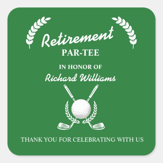 リタイアゴルフクラブリースをテーマにしたパーティー スクエアシール (正面)
