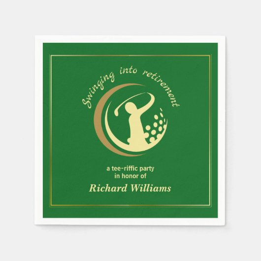 リタイアゴルフパーティークラシックグリーンゴールデンプレーヤー スタンダードカクテルナプキン (正面)