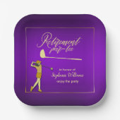 リタイアゴルフパーティークラシックパープルゴールデンウーマン ペーパープレート (正面)