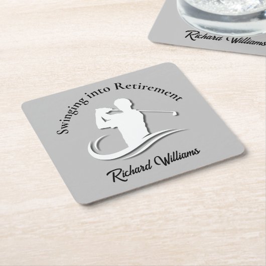 リタイアゴルフプレーモダンヤーのパーティーへのスイング スクエアペーパーコースター (アングル)