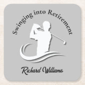 リタイアゴルフプレーモダンヤーのパーティーへのスイング スクエアペーパーコースター (正面)