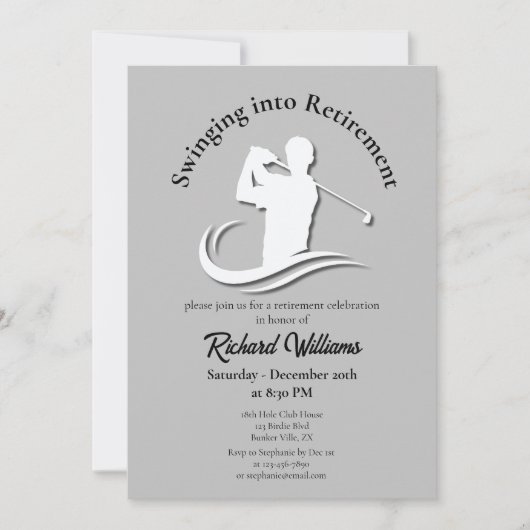 リタイアゴルフプレーモダンヤーのパーティーへのスイング 招待状 (正面)