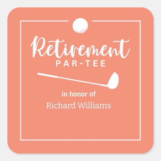 リタイアゴルフボールティーモダンフラッグピーチ スクエアシール (正面)