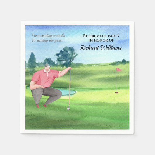 リタイアゴルフマ読ンズザグリーンウォーター色 スタンダードカクテルナプキン (正面)