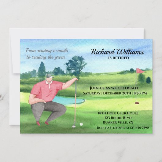 リタイアゴルフマ読ンズザグリーンウォーター色 招待状 (正面)