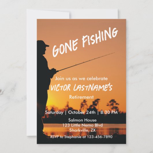 リタイアゴーン魚釣りサンセット退職した漁師 招待状 (正面)