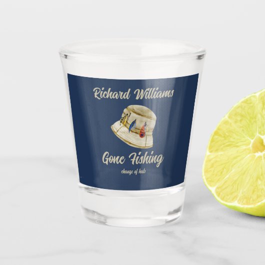 リタイアゴーン魚釣り退職したフィッシャンハット ショットグラス (正面)
