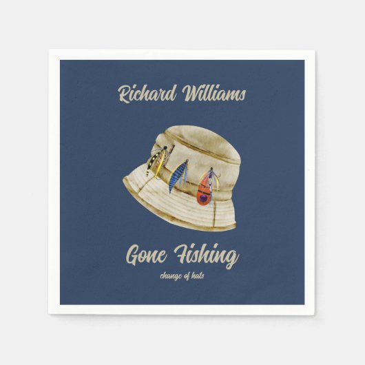 リタイアゴーン魚釣り退職したフィッシャンハット スタンダードカクテルナプキン (正面)