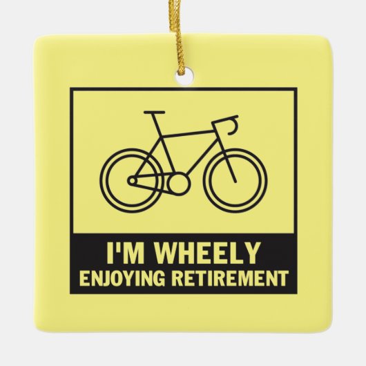 リタイアサイクリングバイクを楽しおもしろいんでいる セラミックオーナメント (正面)