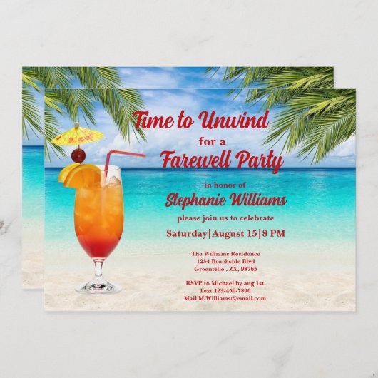 リタイアサマーフェアウェルカクテルビーチパーティー 招待状 (正面/裏面)