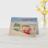 リタイアサングラスビーチ椅子の反射 カード (黄色い花)