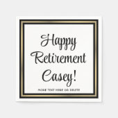 リタイアシンプルメントパーティーブラック、ホワイト、金ゴールド スタンダードカクテルナプキン (正面)