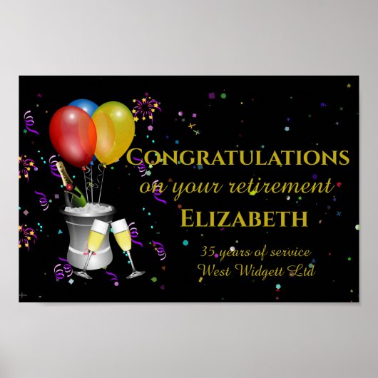 リタイアスタイリッシュンきらめくワインお祝い ポスター (正面)