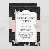 リタイアダマスクピンクグリッターベルトバタフライ 招待状 (正面/裏面)