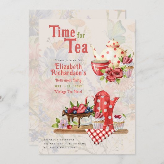 リタイアティーパーティー招待状印刷またはデジタル 招待状 (正面/裏面)