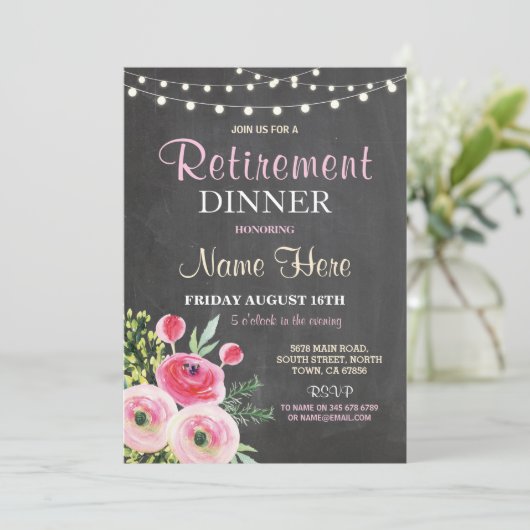 リタイアディナーパーティー女子フローラピンク招待状 招待状 (スタンド正面)