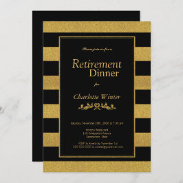 リタイアディナーブラック&金ゴールドグリッター ストライプの 招待状