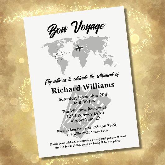 リタイアトラベルをテーマにしたパーティーワールドマップヴィンテージ 招待状