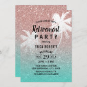 リタイアトロピカルパームツリーバラ金ゴールドグリッター 招待状 (正面/裏面)