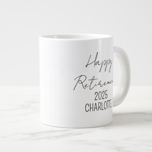 リタイアパーソナライズされたンコーヒーマグ、ハッピー退職 ジャンボコーヒーマグカップ (正面右)