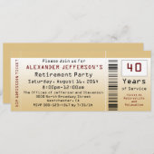 リタイアパーティの招待状ゴールドトーンチケット 招待状 (正面/裏面)