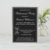 リタイアパーティーエレガントブラックシルバー招待状 招待状 (スタンド正面)