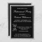リタイアパーティーエレガントブラックシルバー招待状 招待状 (正面/裏面)