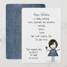 リタイアパーティーガールとワイングラス 招待状