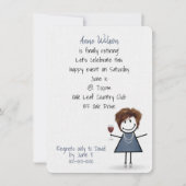 リタイアパーティーガールとワイングラス 招待状 (正面)