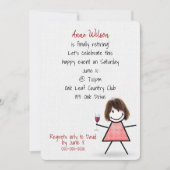 リタイアパーティーガールとワイングラス 招待状 (正面)