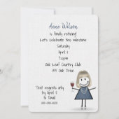 リタイアパーティーガールとワイングラス 招待状 (正面)