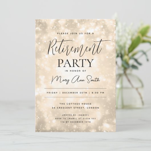リタイアパーティーグラム金ゴールドシャンパンスパークレス 招待状 (スタンド正面)