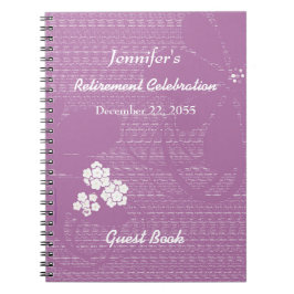 リタイアパーティーゲストブックパープル、ホワイトフローラ ノートブック