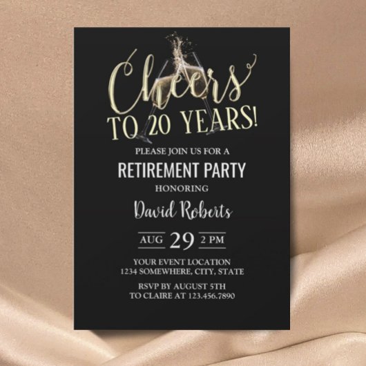 リタイアパーティーシャンパン応援ブラック&金ゴールド 招待状
