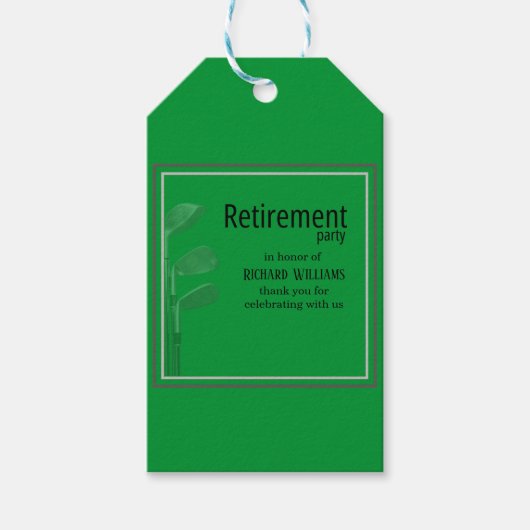 リタイアパーティーモダンゴ企業のルフグリーンブラック ギフトタグ (正面)