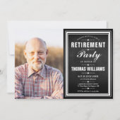 リタイアパーティー白黒の黒板の写真 招待状 (正面)