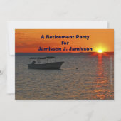 リタイアパーティー魚釣りボートアットオレンジサンセット 招待状 (正面)