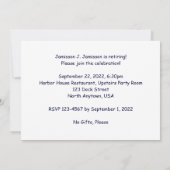 リタイアパーティー魚釣りボートアットオレンジサンセット 招待状 (裏面)