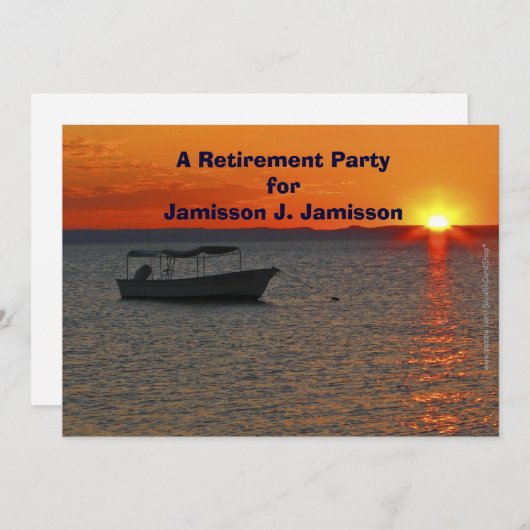 リタイアパーティー魚釣りボートアットオレンジサンセット 招待状 (正面/裏面)