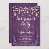 リタイアパーティー – ラベンダー素朴パープルウッド 招待状 (正面/裏面)