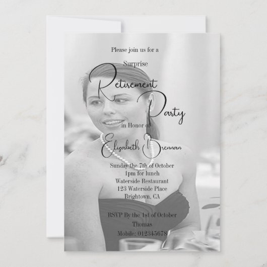リタイアフォトモノクロエレガントシック 招待状 (裏面)