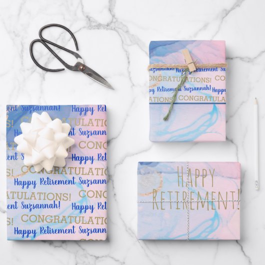 リタイアブルー金ゴールドジオードウォーターカスタムカラー ラッピングペーパーシート (正面)