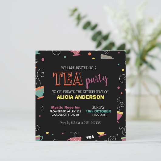 リタイアメントティーパーティー（鮮やかな色の熱いカップ） 招待状 (スタンド正面)