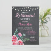 リタイアメントディナーパーティーウィメンズフラワーピンク招待状 招待状 (スタンド正面)