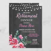 リタイアメントディナーパーティーウィメンズフラワーピンク招待状 招待状 (正面/裏面)