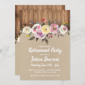リタイアメントパーティーウッドバーラップフローラ素朴招待状 招待状 (正面/裏面)