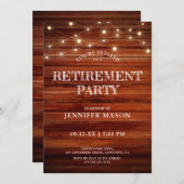 リタイアメントパーティーウッ素朴ドストリングライトシンプル 招待状 (正面/裏面)