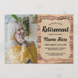 リタイアメントパーティーウッ素朴ド·バーラップ·フォト 招待状